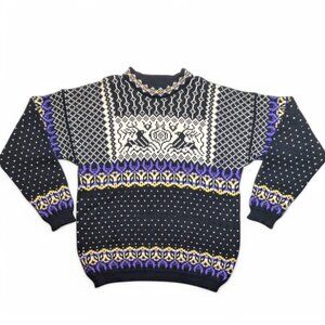Vintage Dale of Norway Wool Sweater Mens Large Crew Neck Fair Isle Reindeer